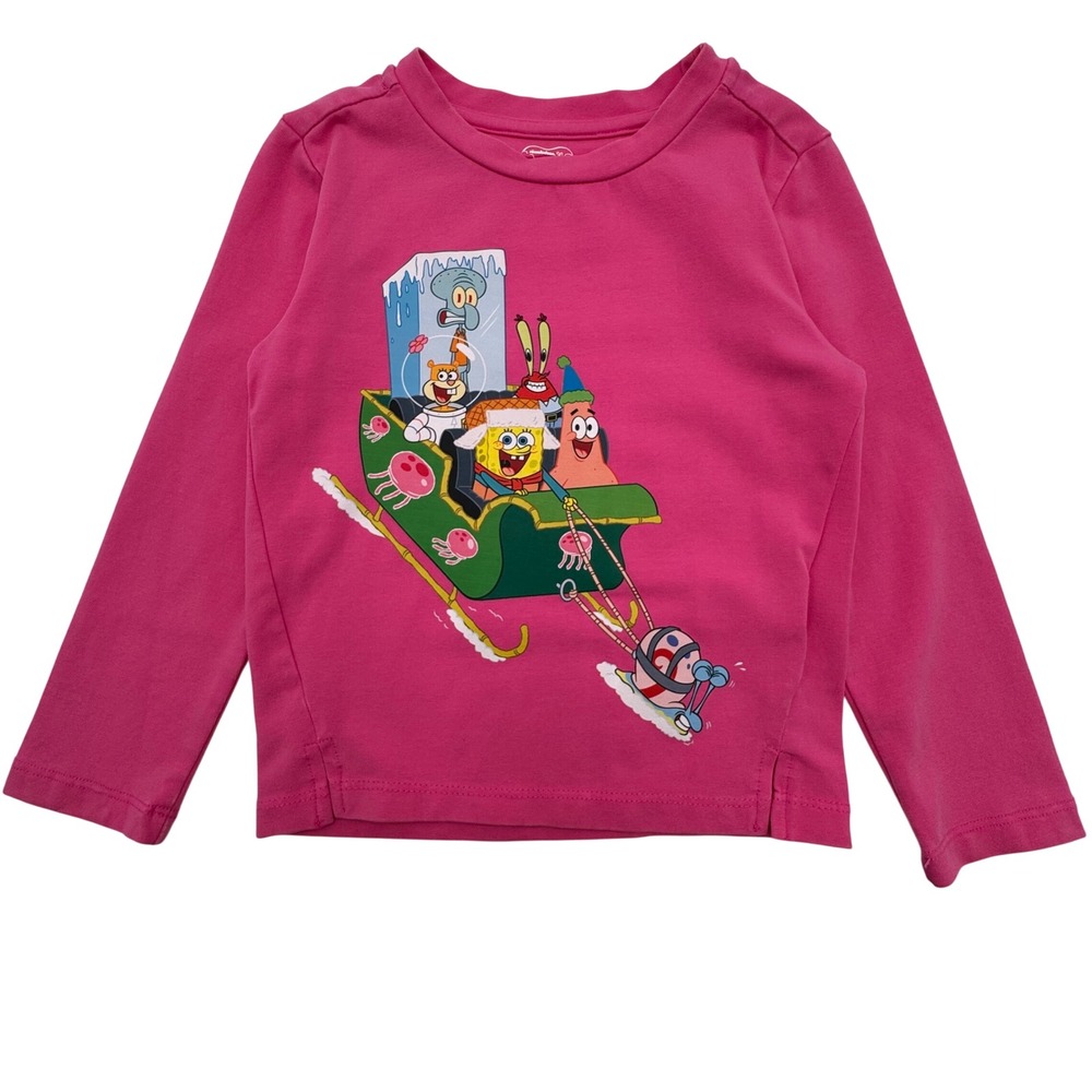 NEW Andy Evan Spongebob Squarepants Shirt Girls 2T Pink Sleigh Ride Tee Holiday